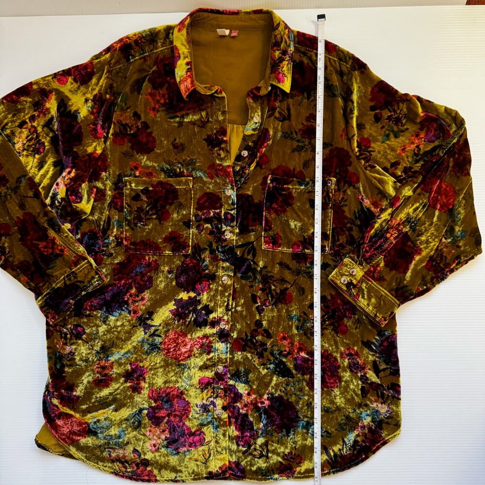 Anthropologie Pilcro Hadley Relaxed Velvet Burnout Shirt 2X Mustard Festival - Picture 7 of 16